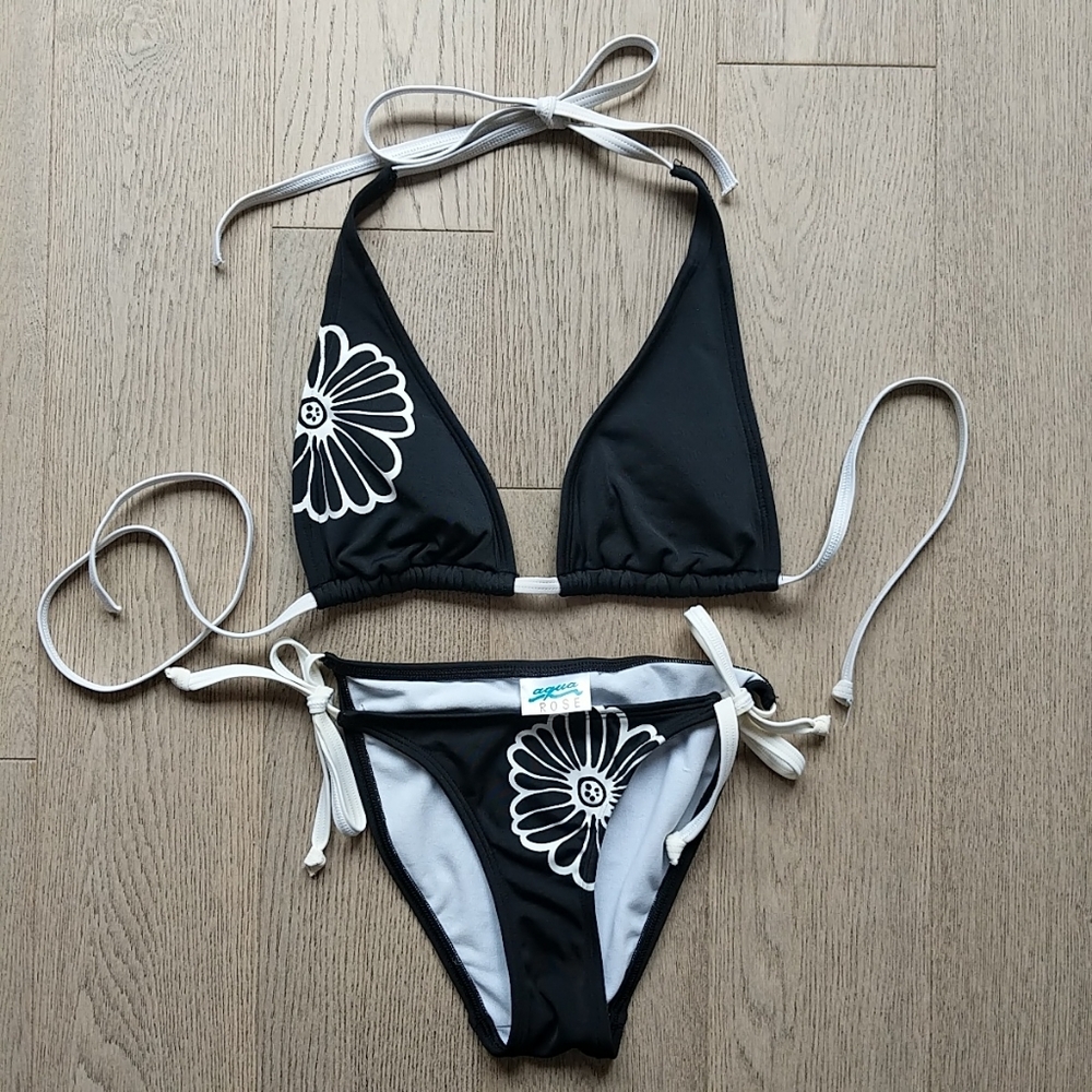 La Vie en Rose Aqua Black and White Swimsuit Bikini Set